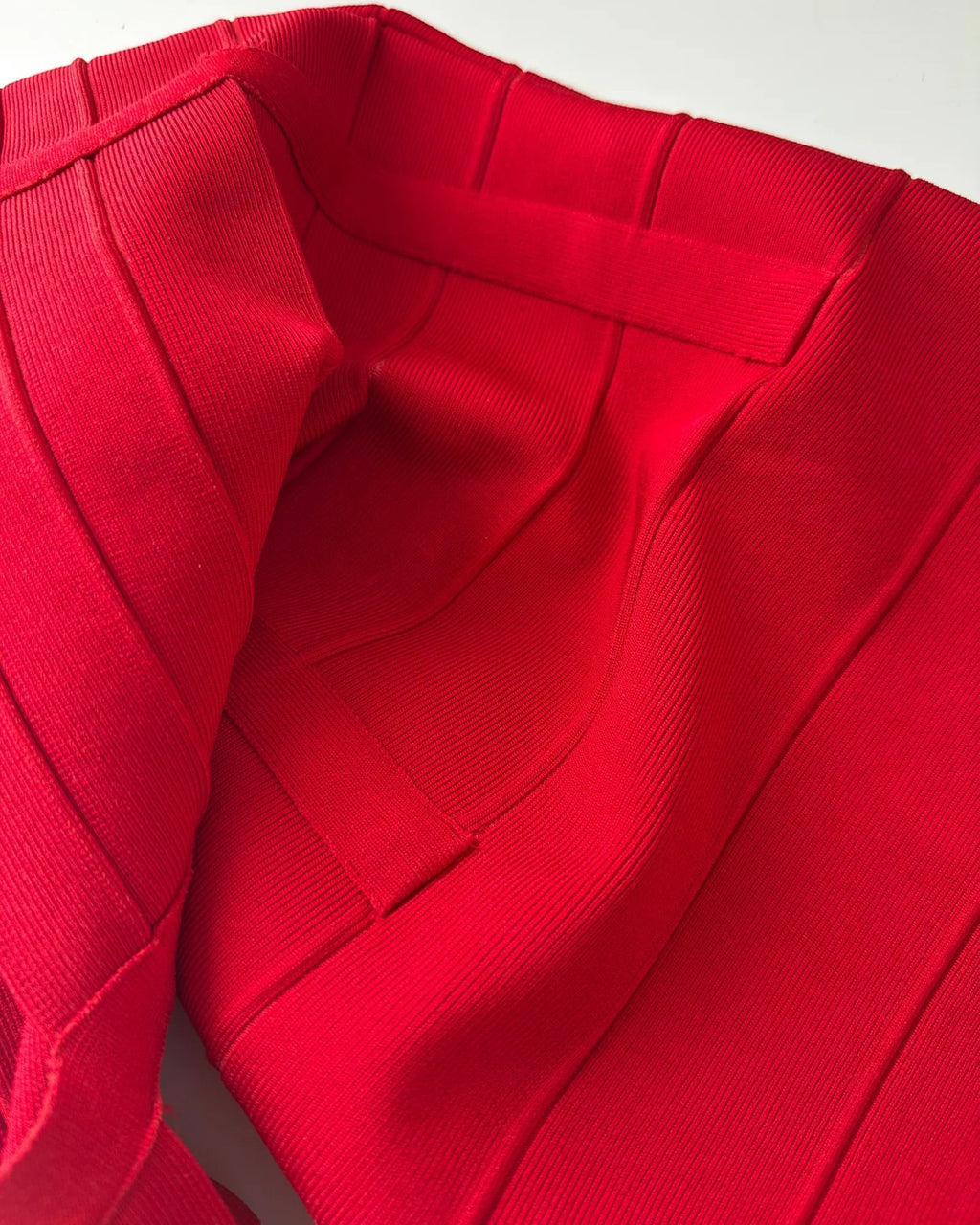 Orvaniwear BCBG Max Azria red bandage bodycon dress featuring signature thick stretch fabric panels