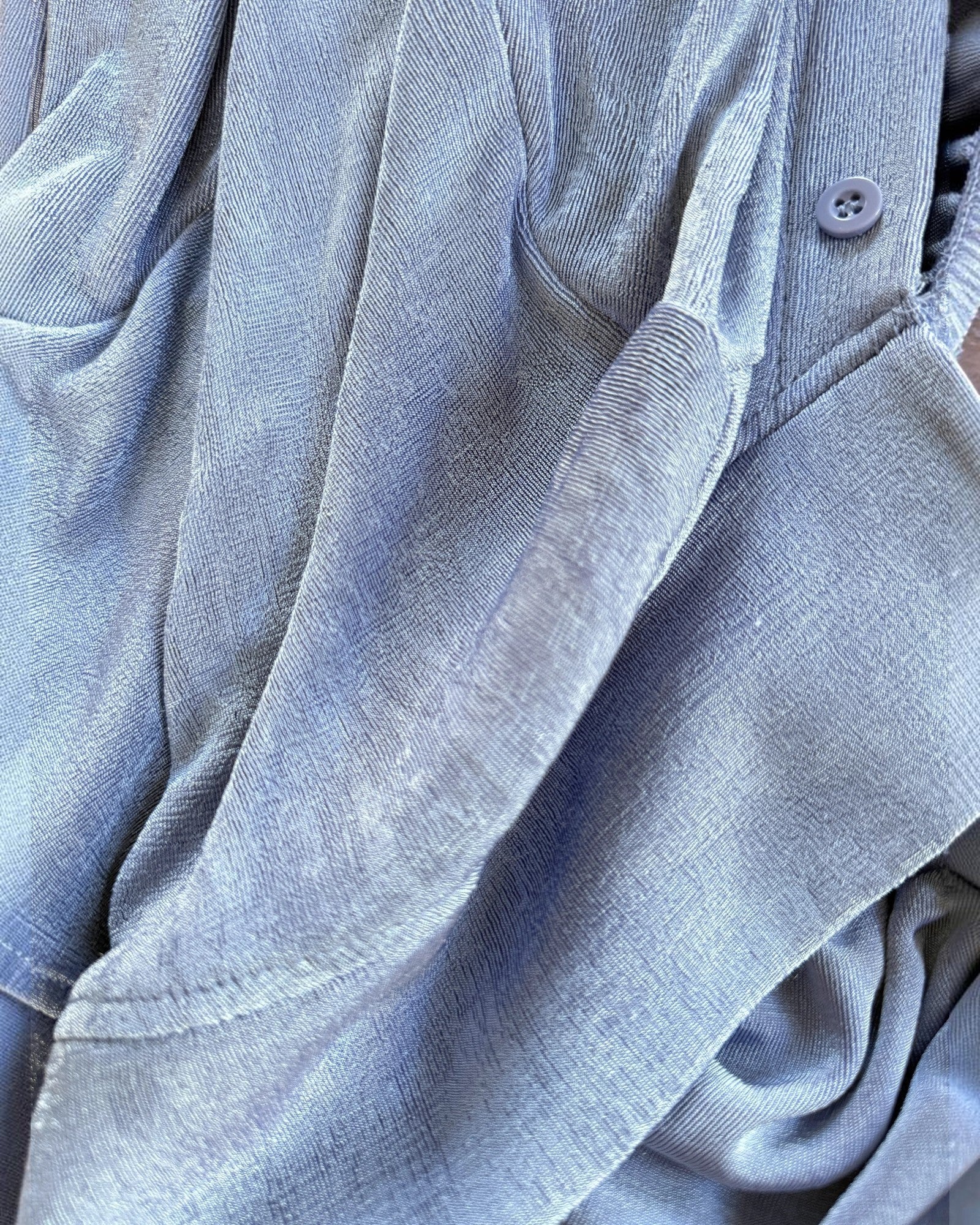 Orvaniwear Forever 21 lilac blue velour midi dress featuring a collared button-front and soft ruched fabric texture.